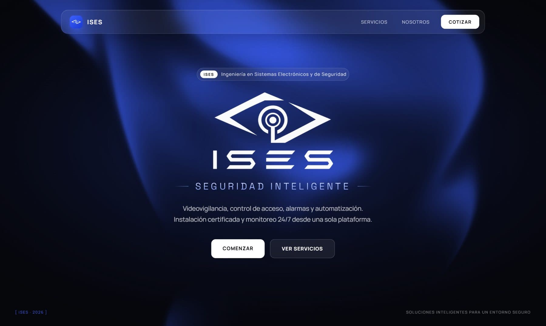 Portada de la página de ISES, seguridad inteligente con videovigilancia y monitoreo 24/7